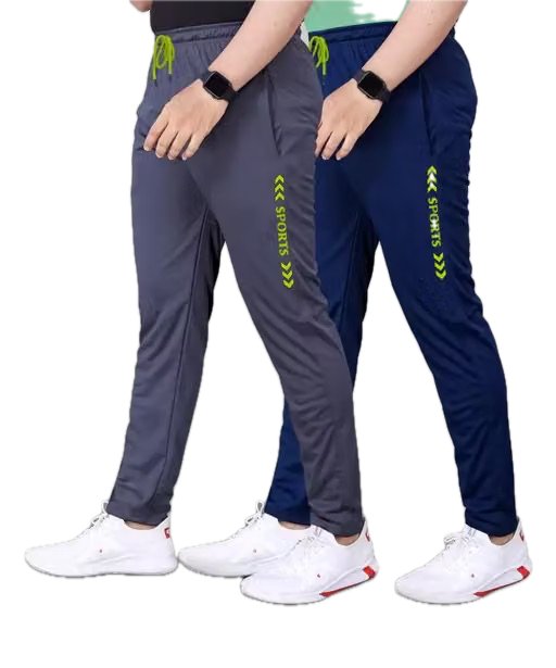 Track Pants for Men || Activewear Pants || Men’s Joggers Polyester with 2 Side Zipper Pockets Casual Trousers Stretchable (Sports | Gym | Yoga) (Green Sport)(Pack of 2)