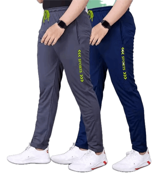 Track Pants for Men || Activewear Pants || Men’s Joggers Polyester with 2 Side Zipper Pockets Casual Trousers Stretchable (Sports | Gym | Yoga) (Green Sport)(Pack of 2)