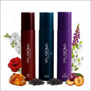 Beat Love Passion body spray set featuring three elegant fragrances with floral notes and vibrant packaging