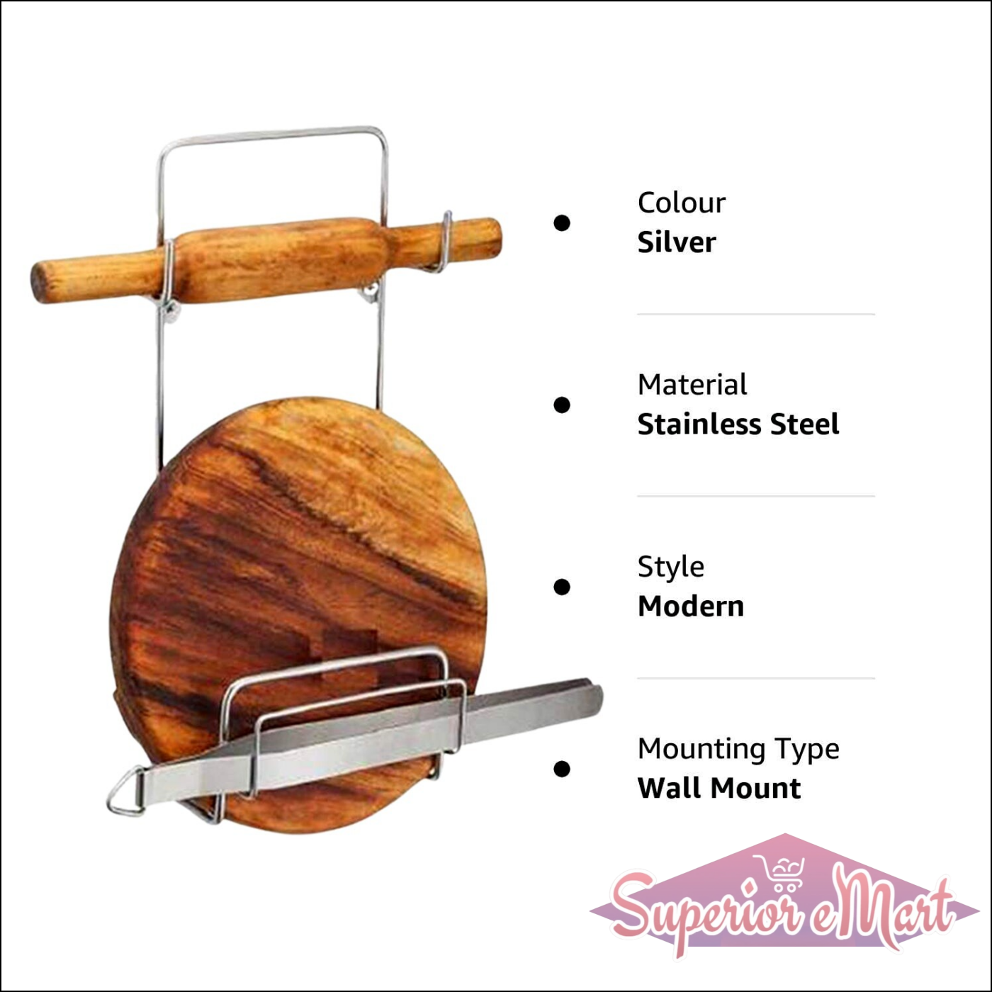 Belan / Chimta / Rolling Pin Board / Multi-purpose Rack For Kitchen (1 Pc ) - Superior eMart