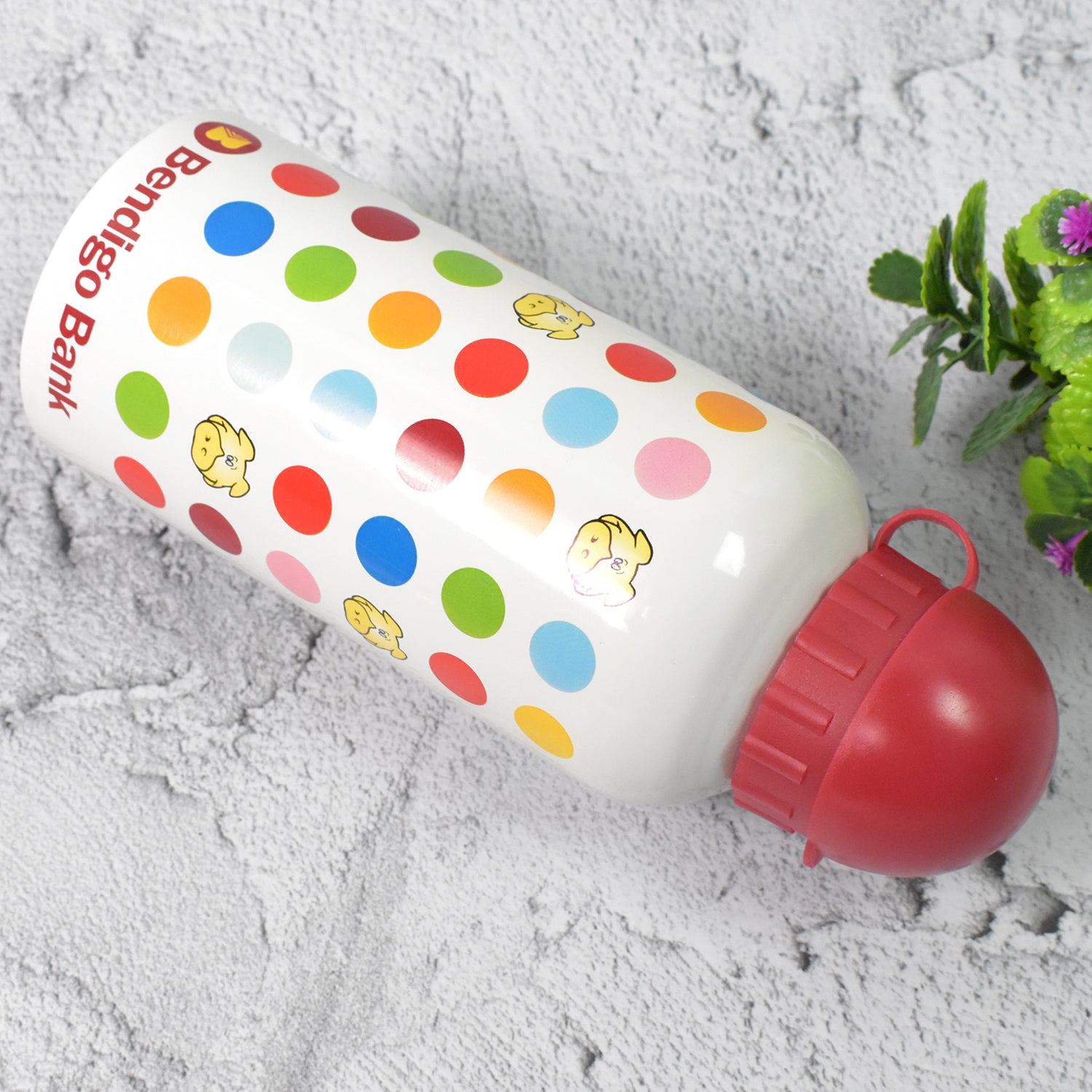 Aluminium Metal Sports Water Bottle 1 Pc 350 ml with colorful polka dots and red cap from Superior eMart