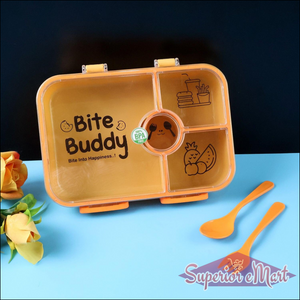 Leak resistant lunch box with compartments in orange for organized meal prep and on-the-go convenience