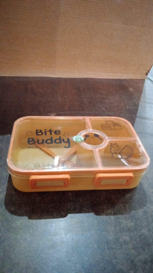 Bite Buddy leak resistant lunch box with compartments in orange, perfect for organized meals on the go