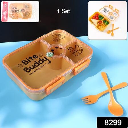 Bite Buddy leak resistant lunch box with compartments in bright orange for easy meal organization
