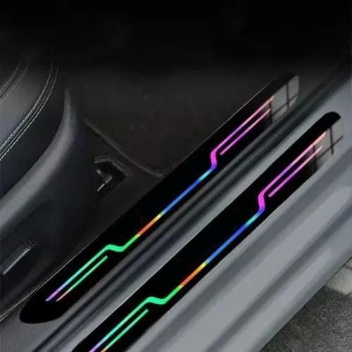 Black and neon car door entry guard pack of 4 with illuminated Honda logo and colorful design