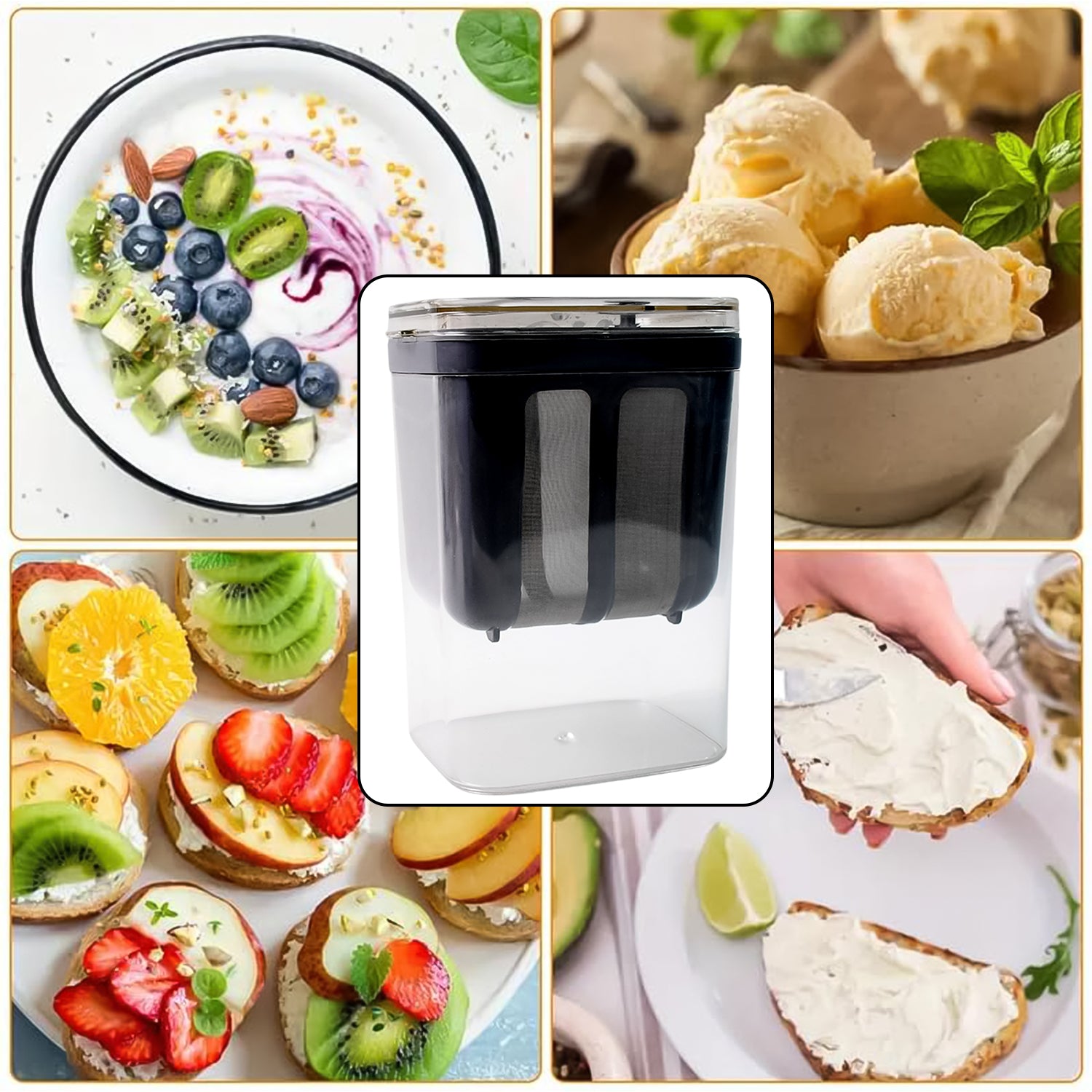 Superior eMart yogurt strainer with storage in clear container with black straining basket for homemade yogurt