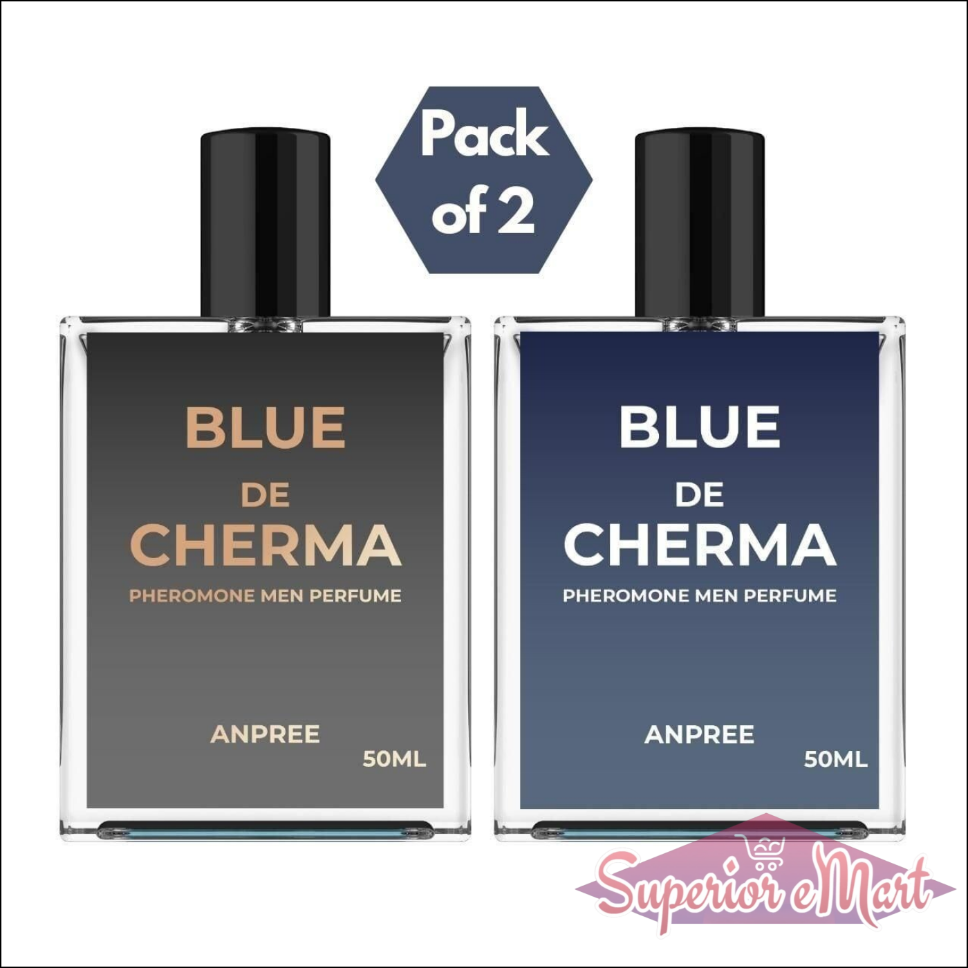 Pack of 2 Blue De Cherma men perfume bottles with pheromone for lasting fragrance