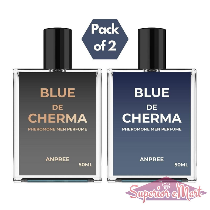 Pack of 2 Blue De Cherma men perfume bottles with pheromone for lasting fragrance