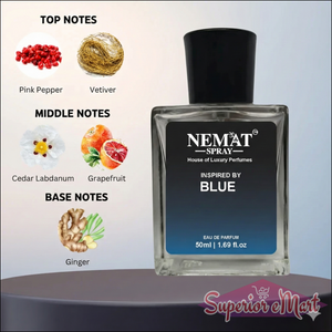 Nemat spray bottle with flavor notes displayed on a gradient background