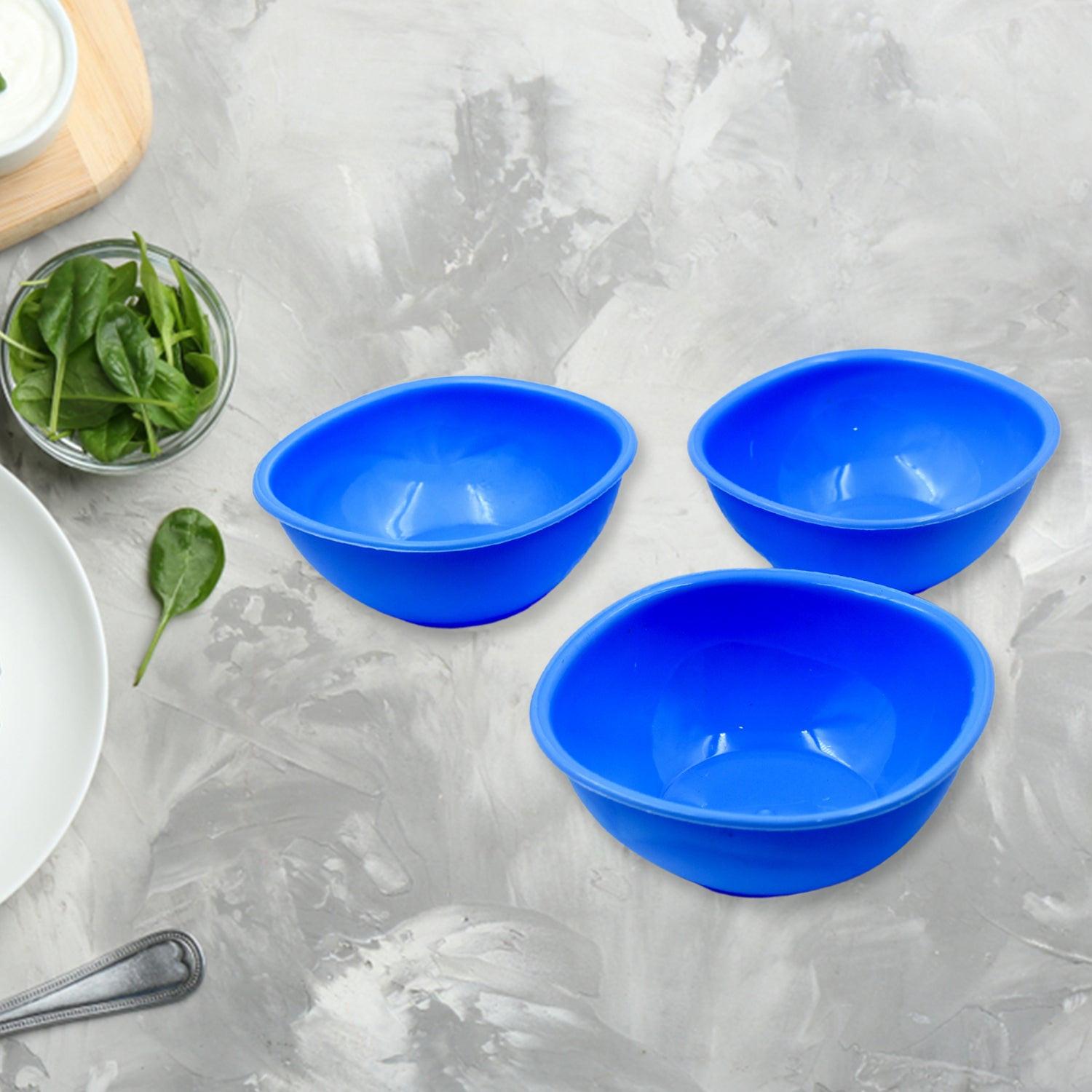 Three blue BPA free bowl set perfect for serving and meal prep in the kitchen
