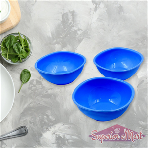 Three blue BPA free bowl set perfect for serving and meal prep in the kitchen