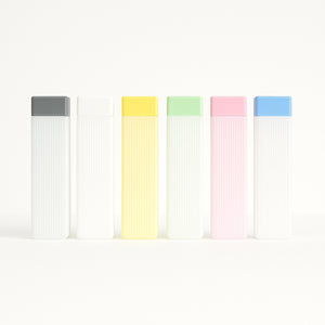 Set of BPA-free hydration water bottles with colorful caps in gray white yellow green pink and blue