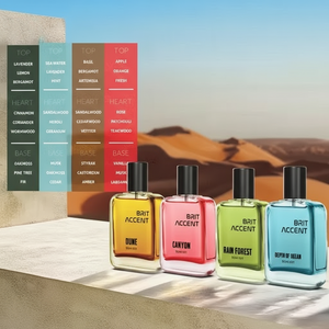 Essential nature perfume set featuring Dune, Canyon, Rain Forest, and Depth of Ocean fragrances