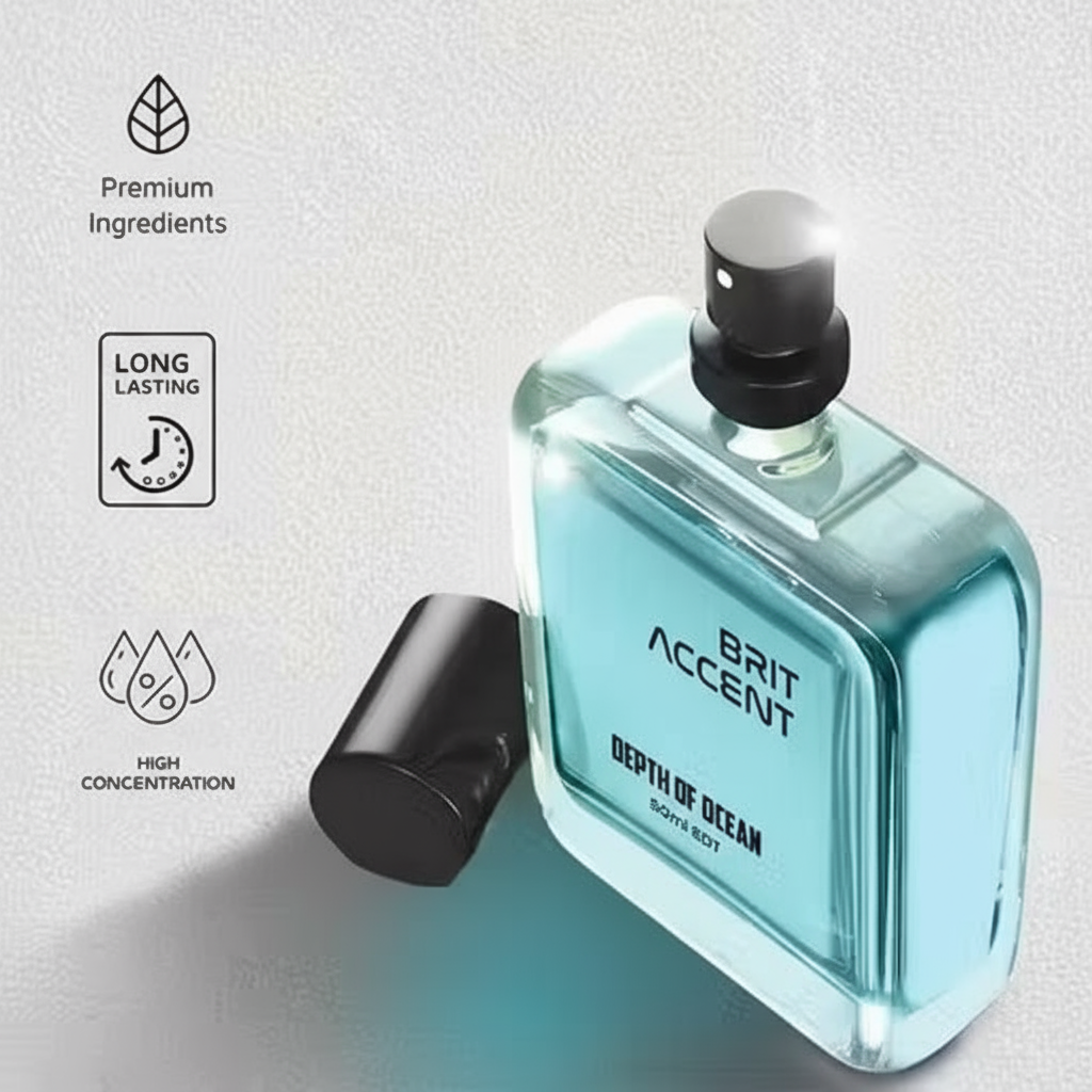 Brit Accent Depth of Ocean long lasting unisex perfume in a stylish bottle with premium ingredients