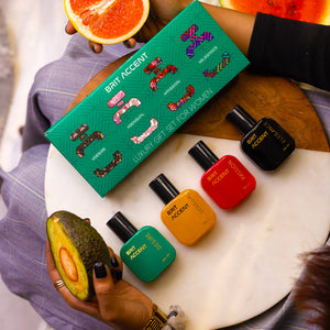 Brit Accent luxury perfume gift set for women featuring four vibrant bottles with assorted scents