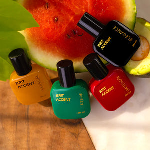 Luxury perfume gift set for women featuring four vibrant fragrances in colorful bottles