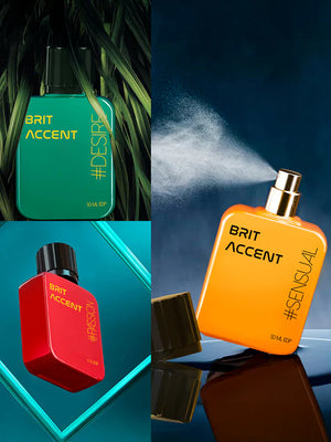 Premium women's fragrance gift set featuring three colorful bottles: Desire, Sensual, and Personal