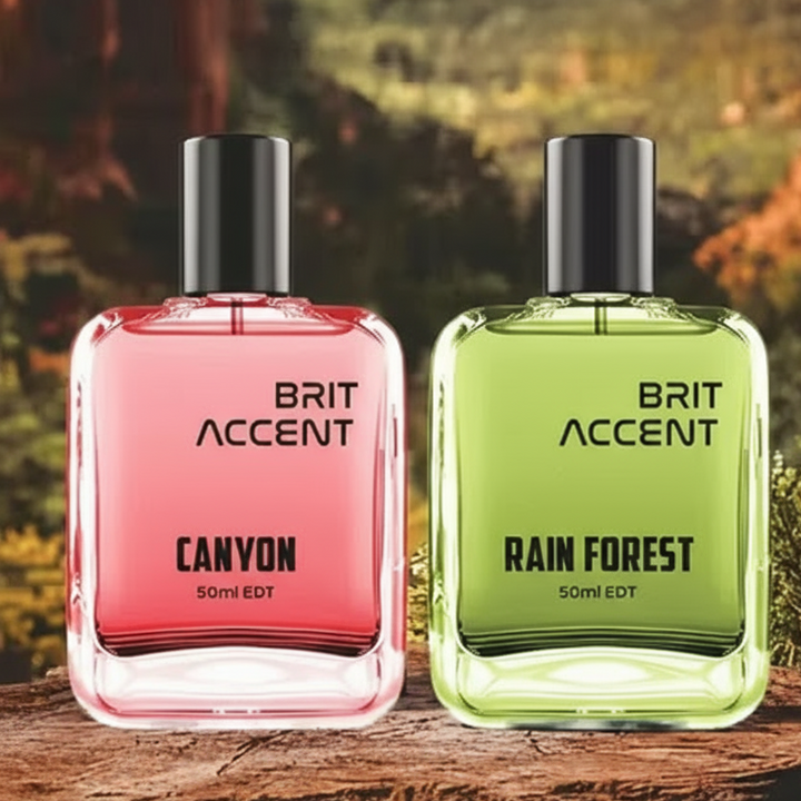 Brit Accent Canyon and Rain Forest unisex long-lasting perfume bottles for all-day freshness
