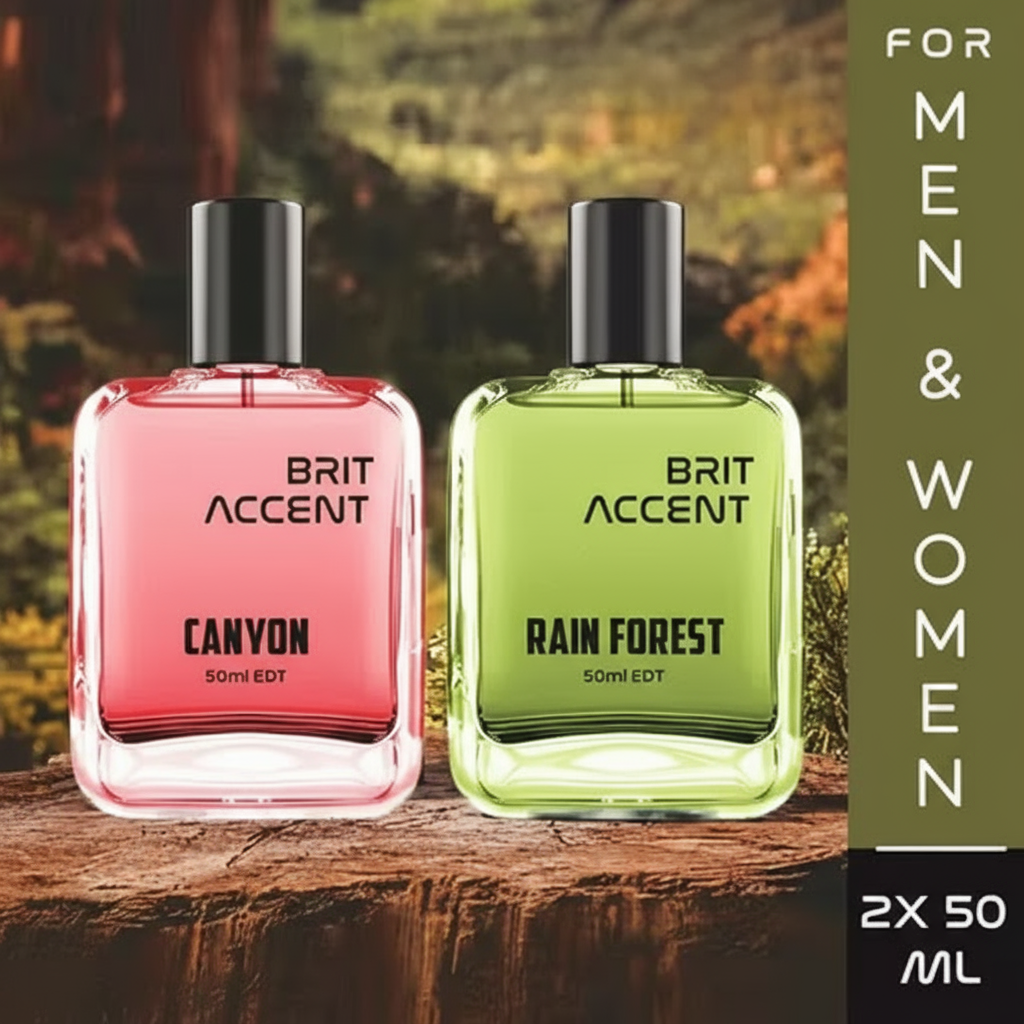 Canyon and Rain Forest unisex long-lasting perfume set with two 50ml bottles for men and women