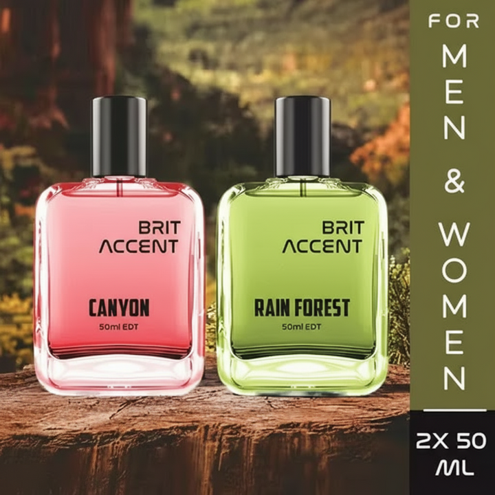 Canyon and Rain Forest unisex long-lasting perfume set with two 50ml bottles for men and women