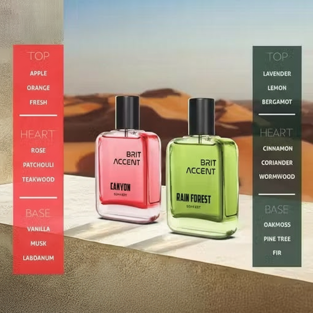 Unisex long-lasting perfume set featuring Canyon and Rain Forest scents in stylish bottles