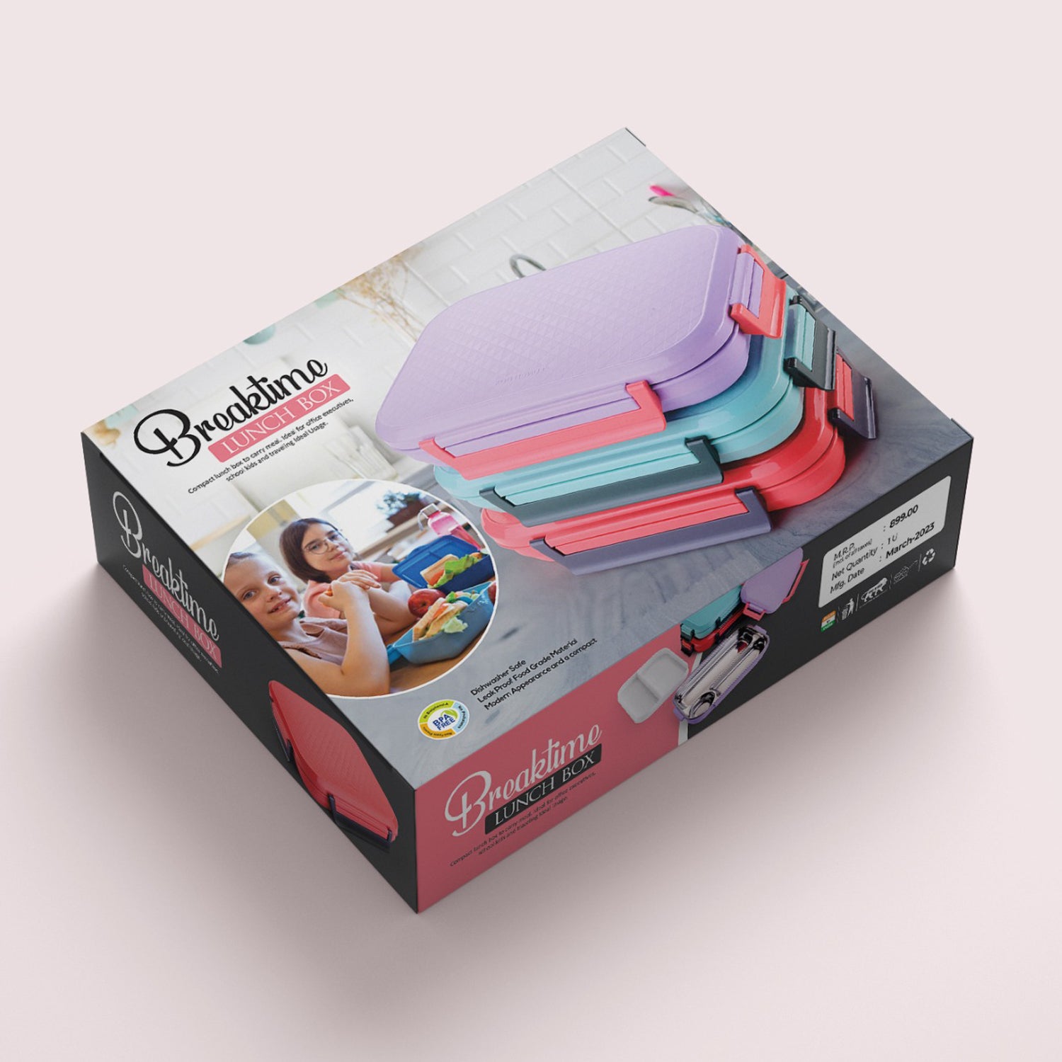 Brookino multi compartment lunch box for office with four vibrant color options for meal organization
