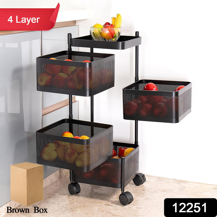 Superior eMart 4 layer kitchen storage cart in black with wheels holding fruits and vegetables