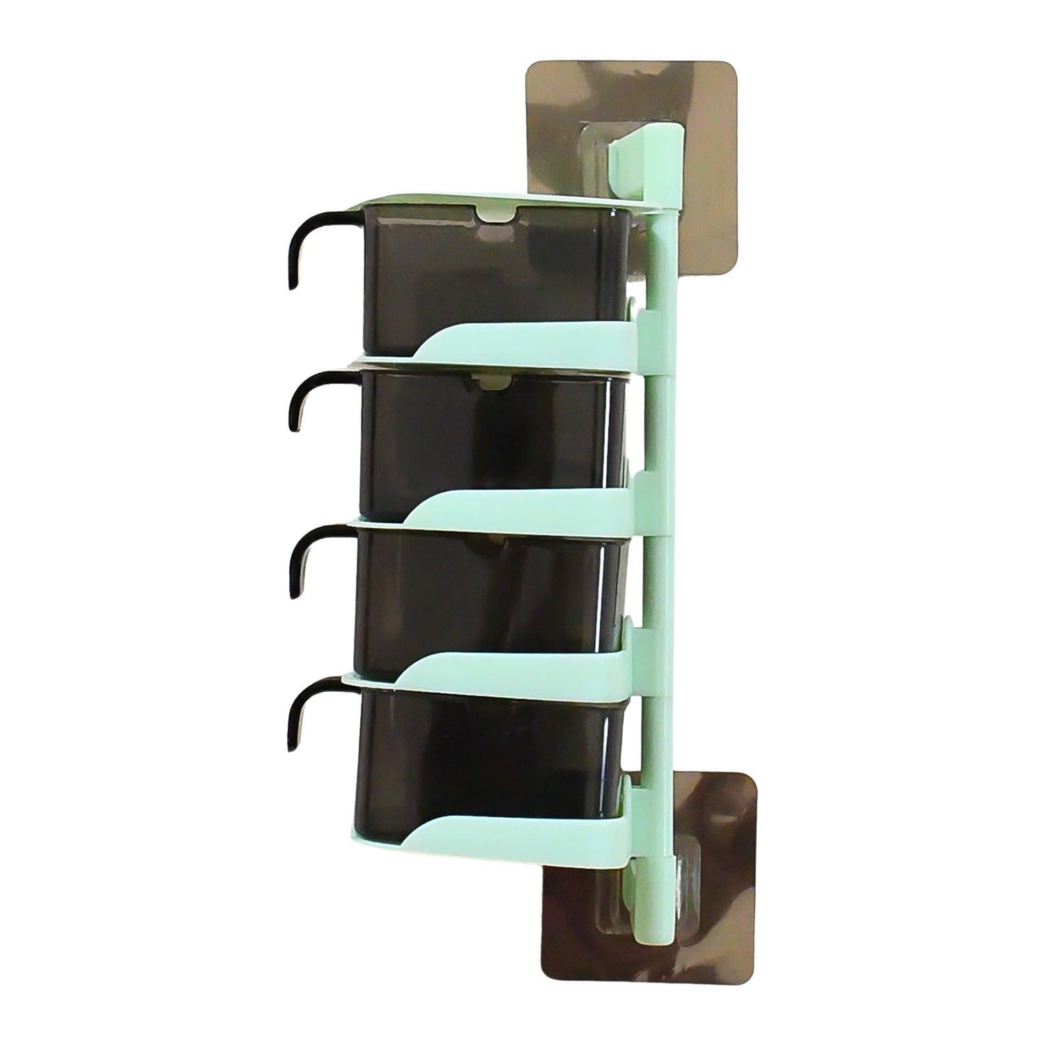 Rotating spice jars set mounted on a wall for easy access and organized storage