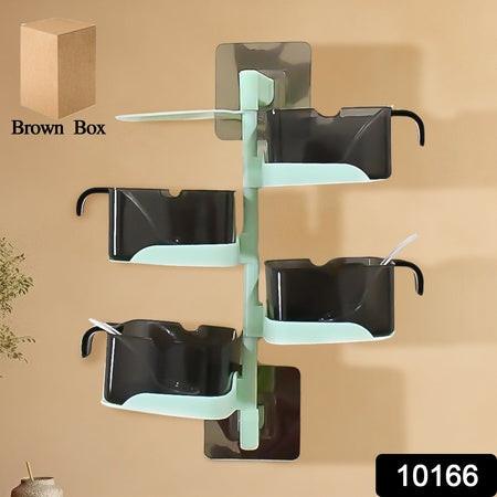 Rotating spice jars set mounted on a wall for easy access and organization in the kitchen