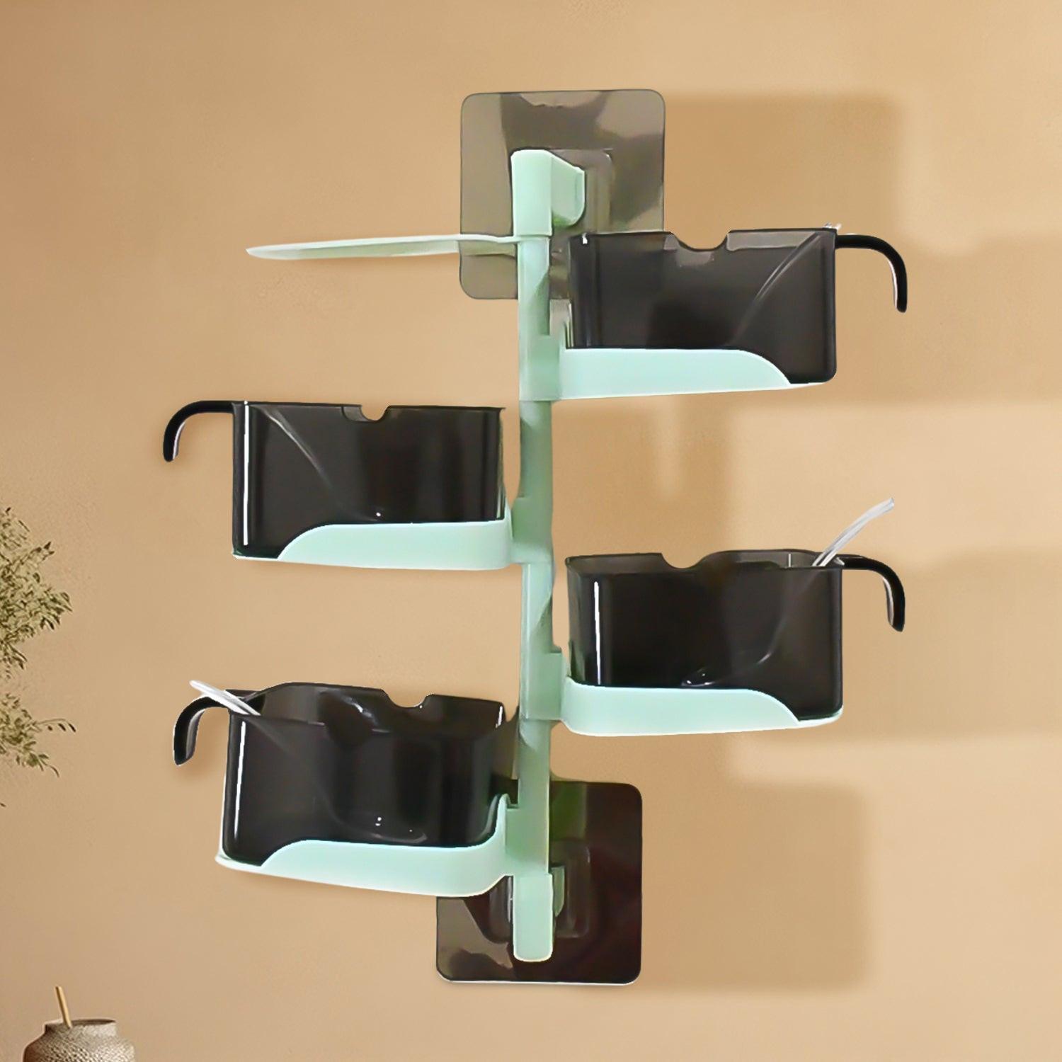 Rotating spice jars set with wall-mounted design for easy access and organization in the kitchen