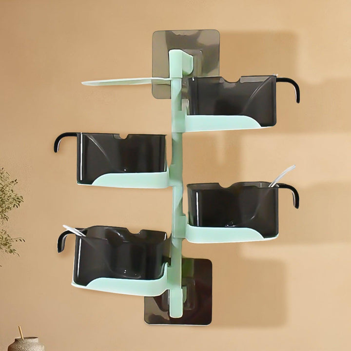 Rotating spice jars set with wall-mounted design for easy access and organization in the kitchen