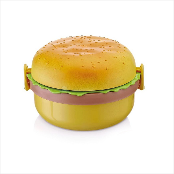 Burger Shape Lunch Box – Double Layer 1000ml Food Container with 2 Spoons for Kids - Superior eMart