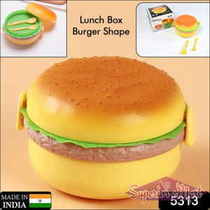 Burger Shape Lunch Box – Double Layer 1000ml Food Container with 2 Spoons for Kids - Superior eMart