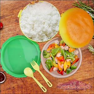 Burger Shape Lunch Box – Double Layer 1000ml Food Container with 2 Spoons for Kids - Superior eMart