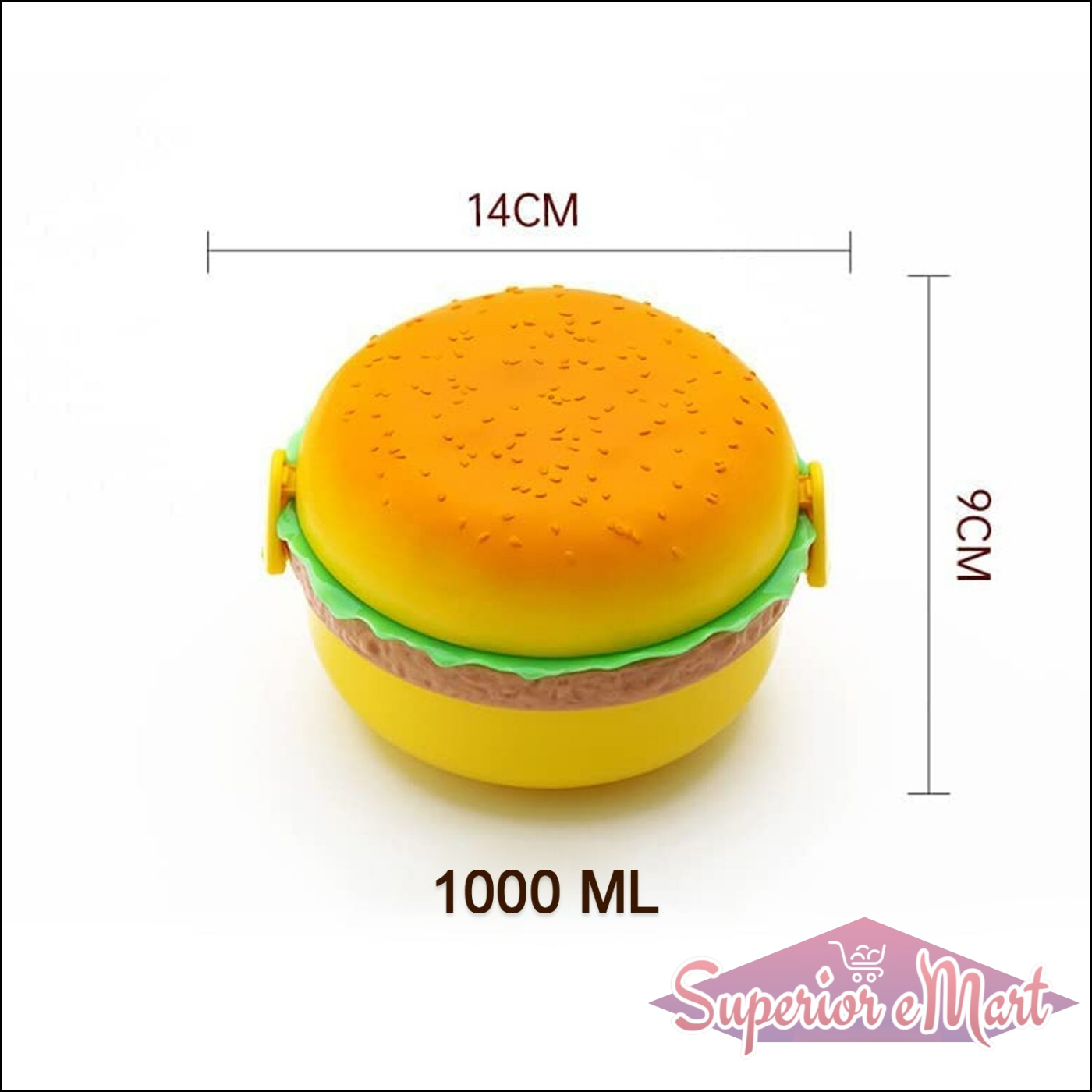 Burger Shape Lunch Box – Double Layer 1000ml Food Container with 2 Spoons for Kids - Superior eMart