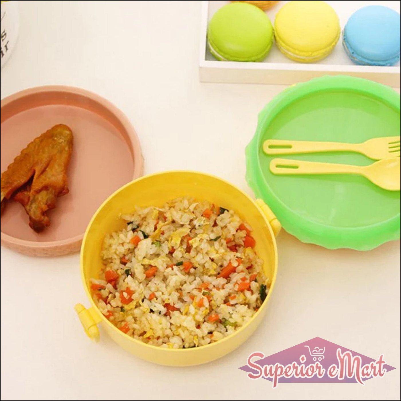 Burger Shape Lunch Box – Double Layer 1000ml Food Container with 2 Spoons for Kids - Superior eMart