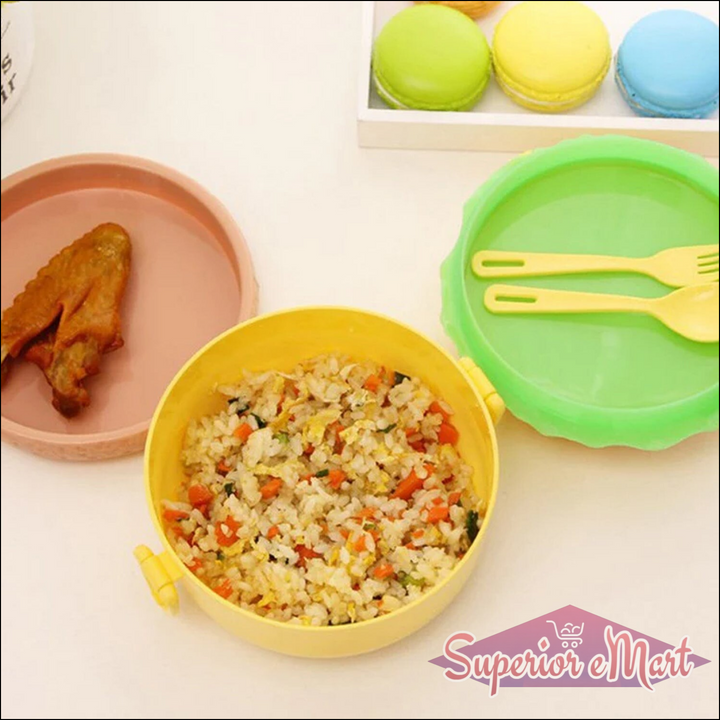 Burger Shape Lunch Box – Double Layer 1000ml Food Container with 2 Spoons for Kids - Superior eMart