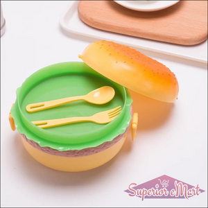 Burger Shape Lunch Box – Double Layer 1000ml Food Container with 2 Spoons for Kids - Superior eMart