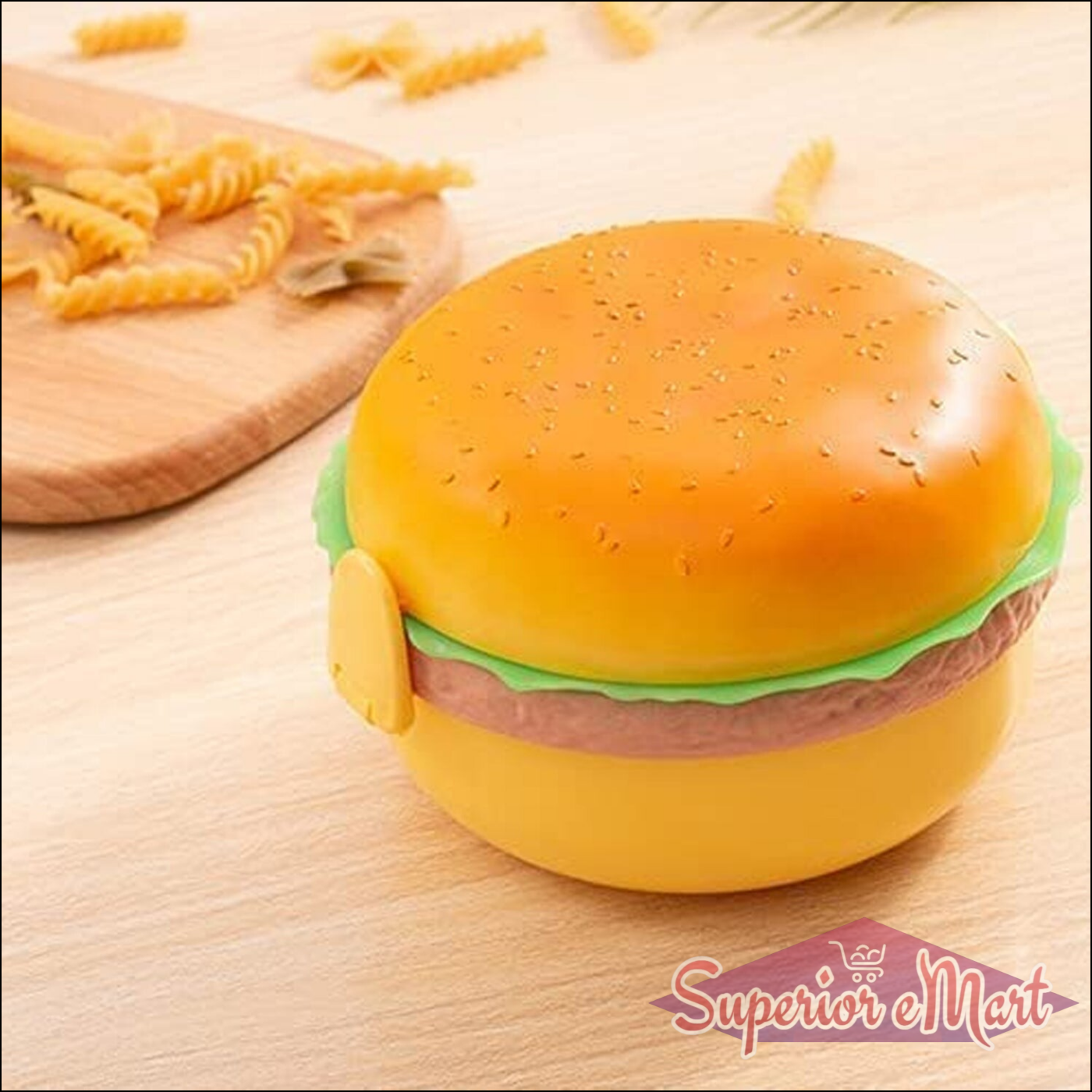 Burger Shape Lunch Box – Double Layer 1000ml Food Container with 2 Spoons for Kids - Superior eMart