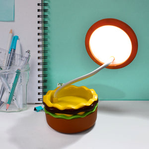 Burger themed LED night lamp with colorful base and bright light for fun home decor