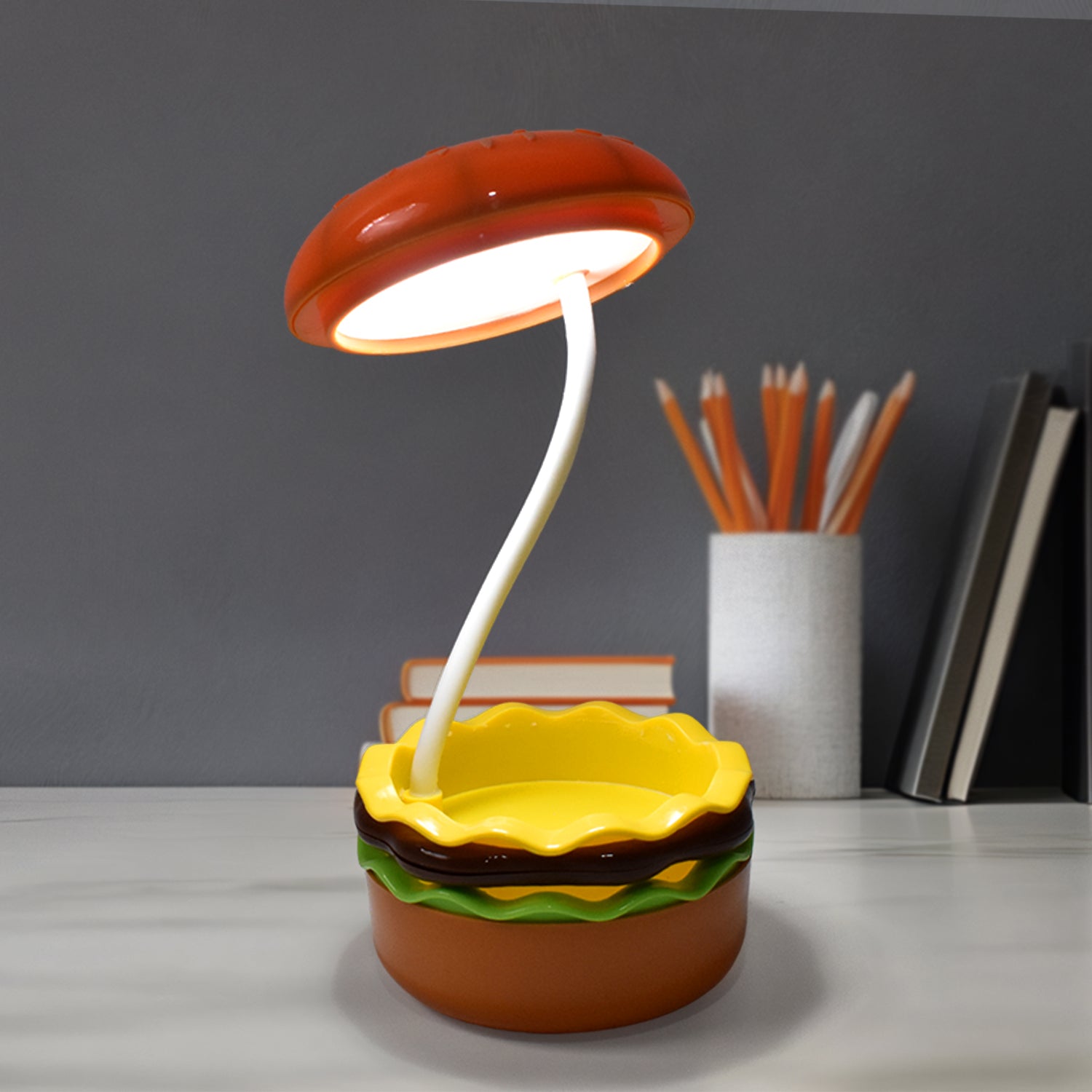 Burger themed LED night lamp with colorful design and adjustable lighting for fun home decor