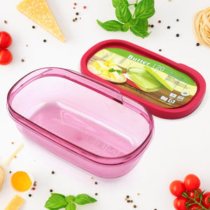 Pink butter container for kitchen with a secure lid, perfect for storing and preserving butter