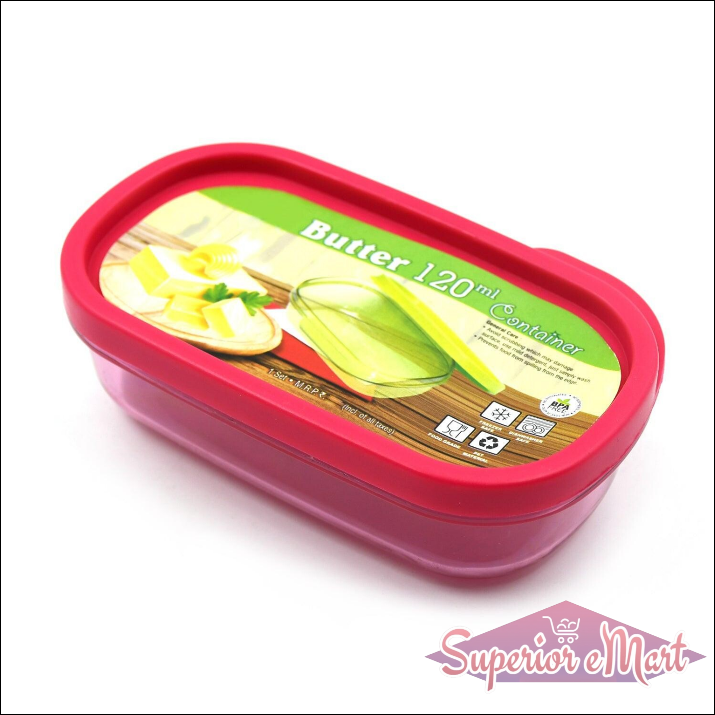 Superior eMart butter container for kitchen in red with clear lid and 120ml capacity for storing butter