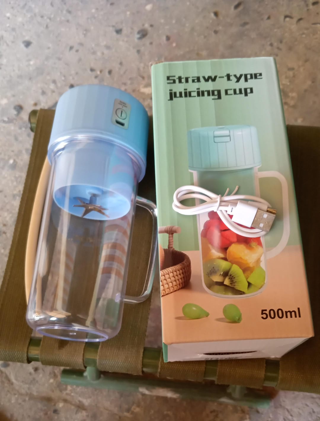 Portable Electric Juicer With Handle & Straw, USB Rechargeable 6 Stainless Steel - 10101_juicer_with_handle_500ml