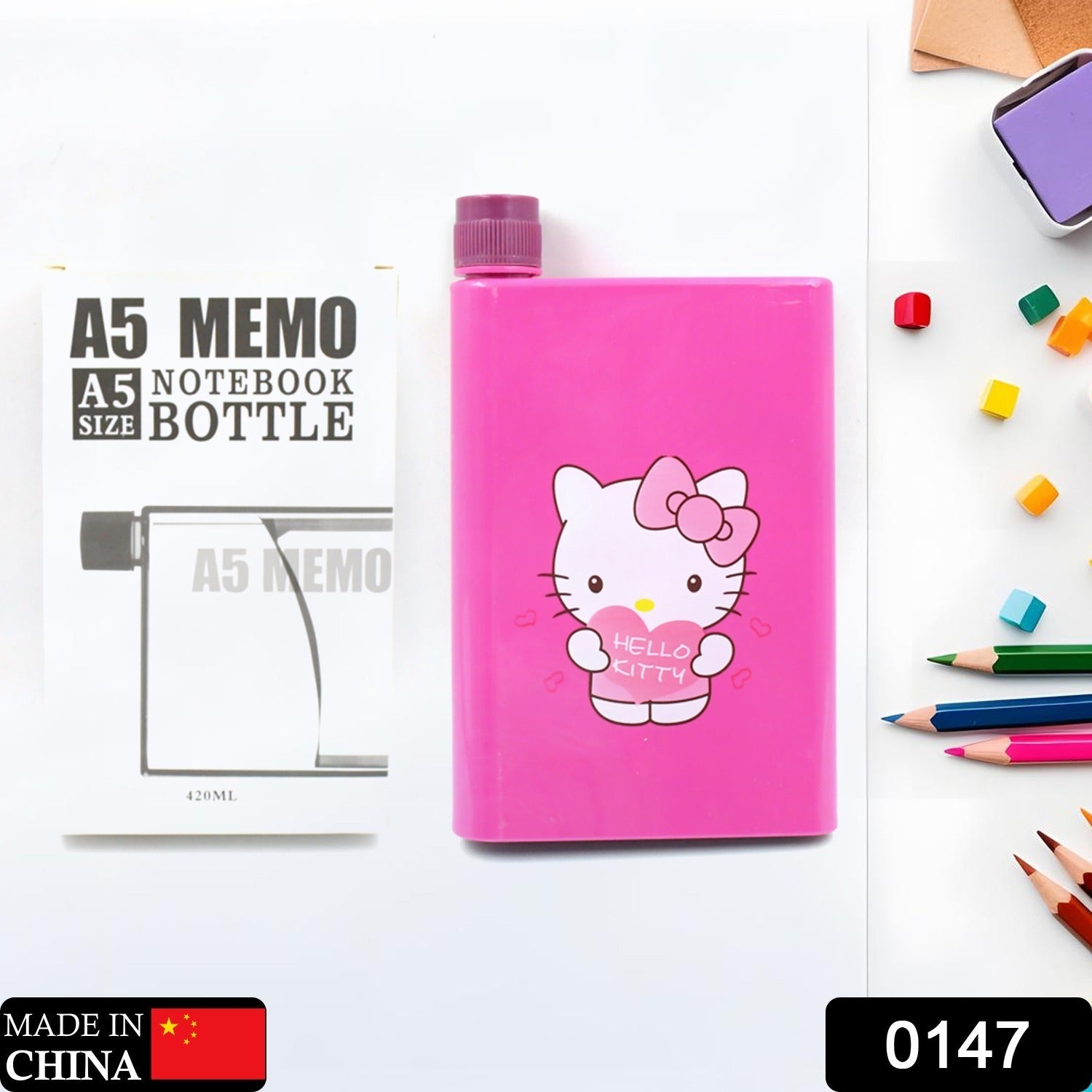 Kitchen Storage A5 size Flat Portable NoteBook Shape Water Bottle With a Cartoon - 0147_plastic_notebook_bottle_420ml