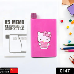 Kitchen Storage A5 size Flat Portable NoteBook Shape Water Bottle With a Cartoon - 0147_plastic_notebook_bottle_420ml