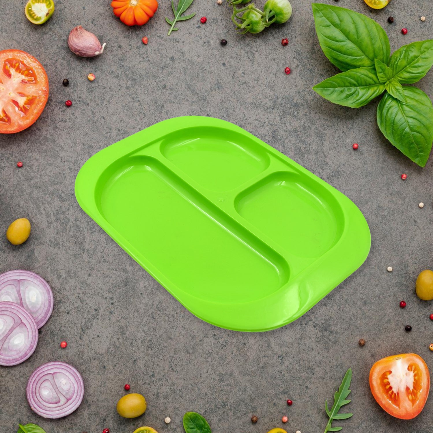 Food Plates / Biodegradable 3 Compartment Square Plate With Spoon for Food Snacks / Nuts / Desserts Plates for Kids, Reusable Plates for Outdoor, Camping, BPA-free (1 Pc)