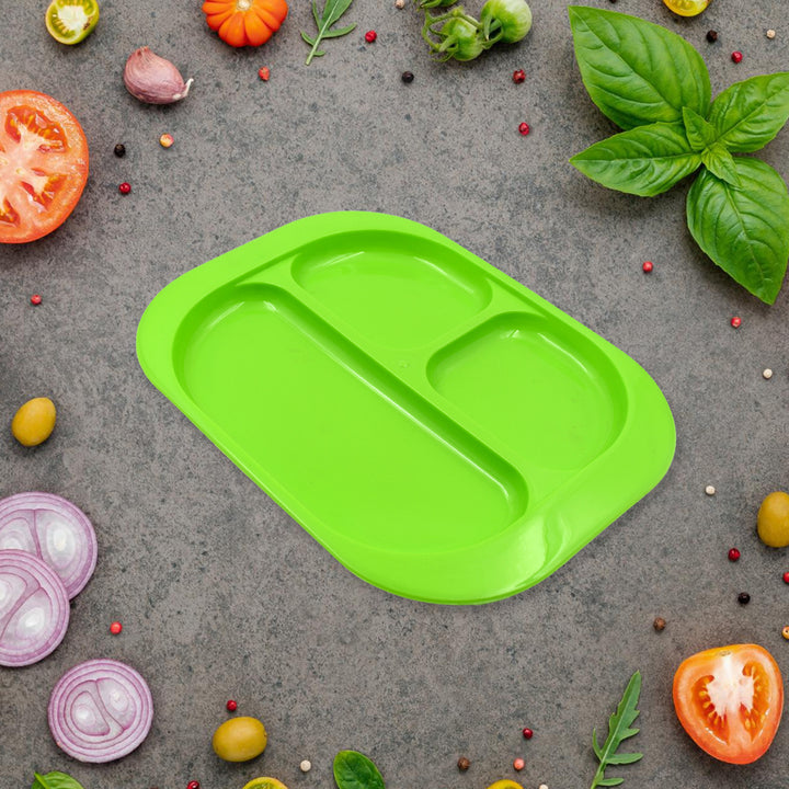 Food Plates / Biodegradable 3 Compartment Square Plate With Spoon for Food Snacks / Nuts / Desserts Plates for Kids, Reusable Plates for Outdoor, Camping, BPA-free (1 Pc)
