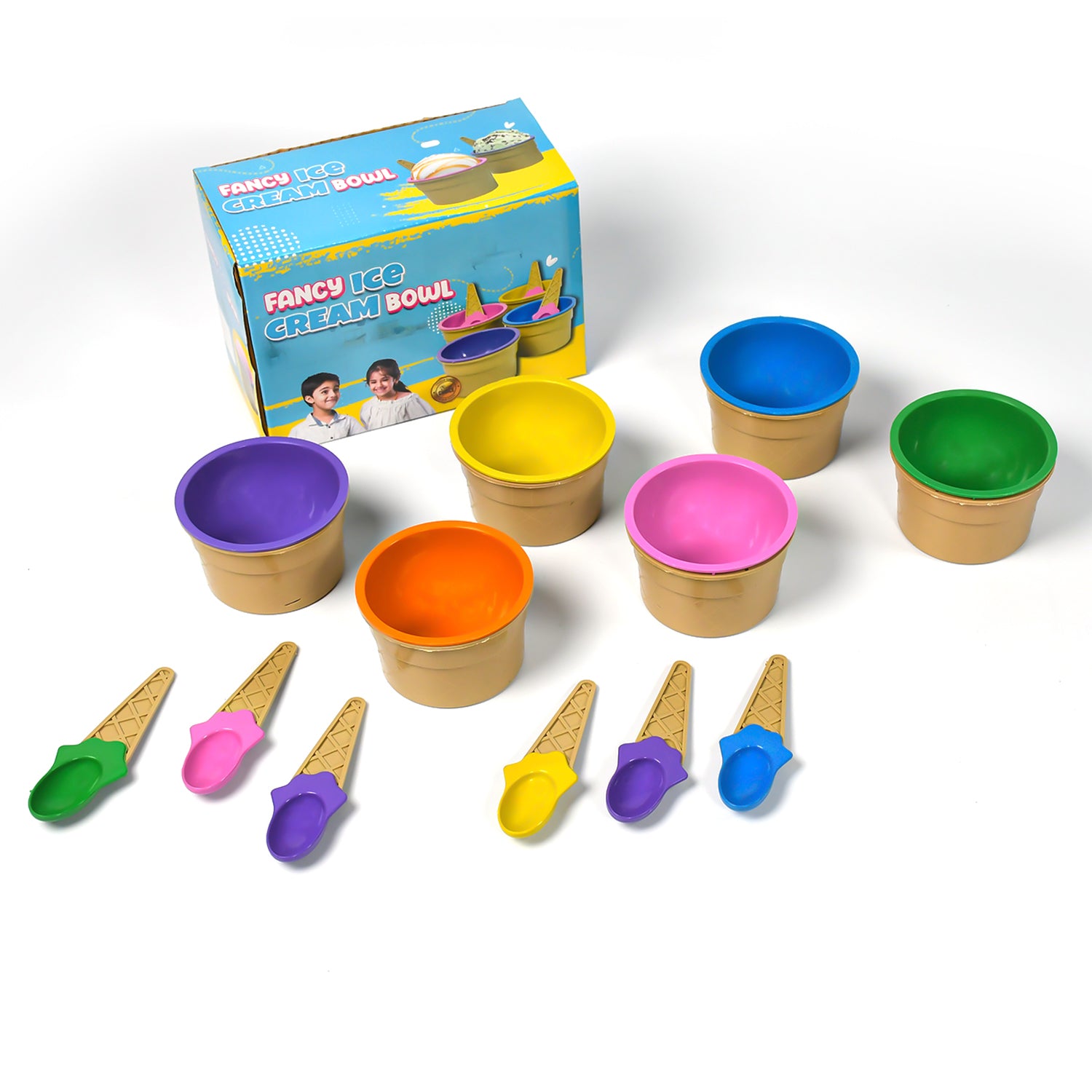 Ice-Cream / Waffle Spoon Bowel Cup Set  With Spoon 6 Pc Random Color