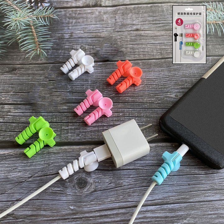 Colorful cable cord protector set with various designs protecting charging cables and prevent damage
